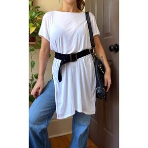 Indie Joah Brown White Side Slit Tunic Top M/L